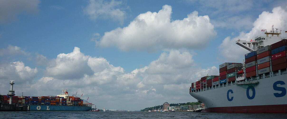 Containerschiffe auf der Elbe © Anna Holl / WWF