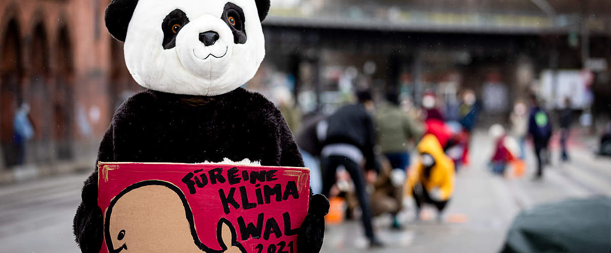 Klimastreik mit Panda zur Klimawahl 2021 © Joerg Farys / WWF