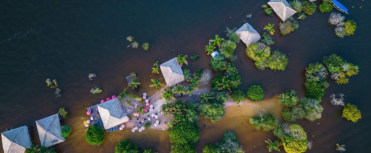 aerial top down of alter do Chao Isla do Amor Island of Love a narrow strip of paradise in Rio Tapajos para state Brazil