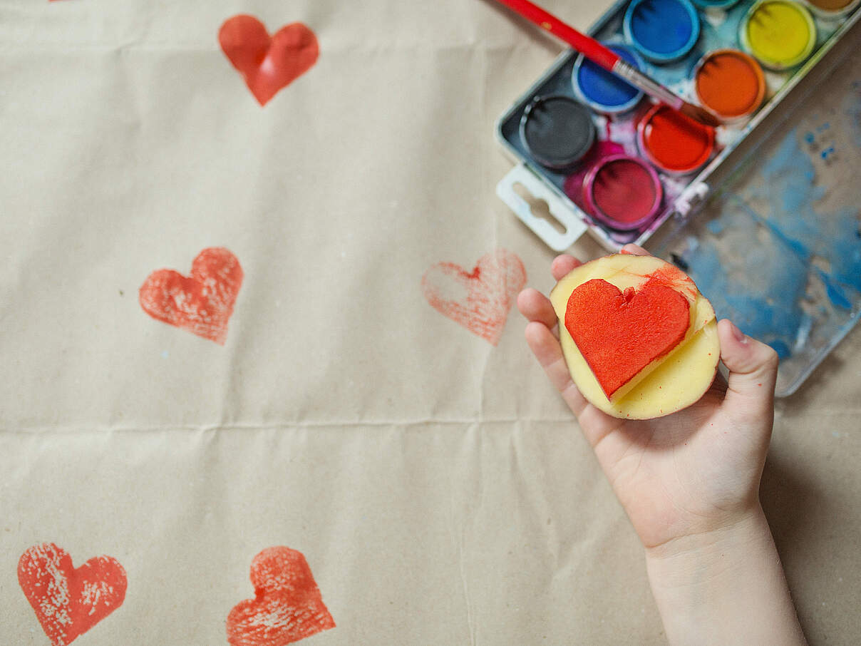 Kartoffelstempel in Herzform