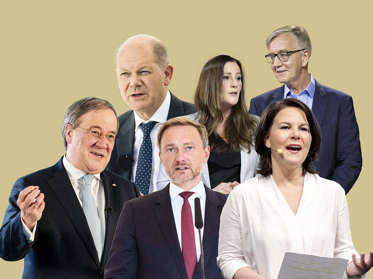 Die Spitzenkandidat:innen der Bundestagswahl 2021 © imago images (5) / WWF