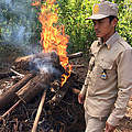 Ranger bei der Verbrennung von Drahtschlingen-Fallen in Kambodscha © Rohit Singh / WWF