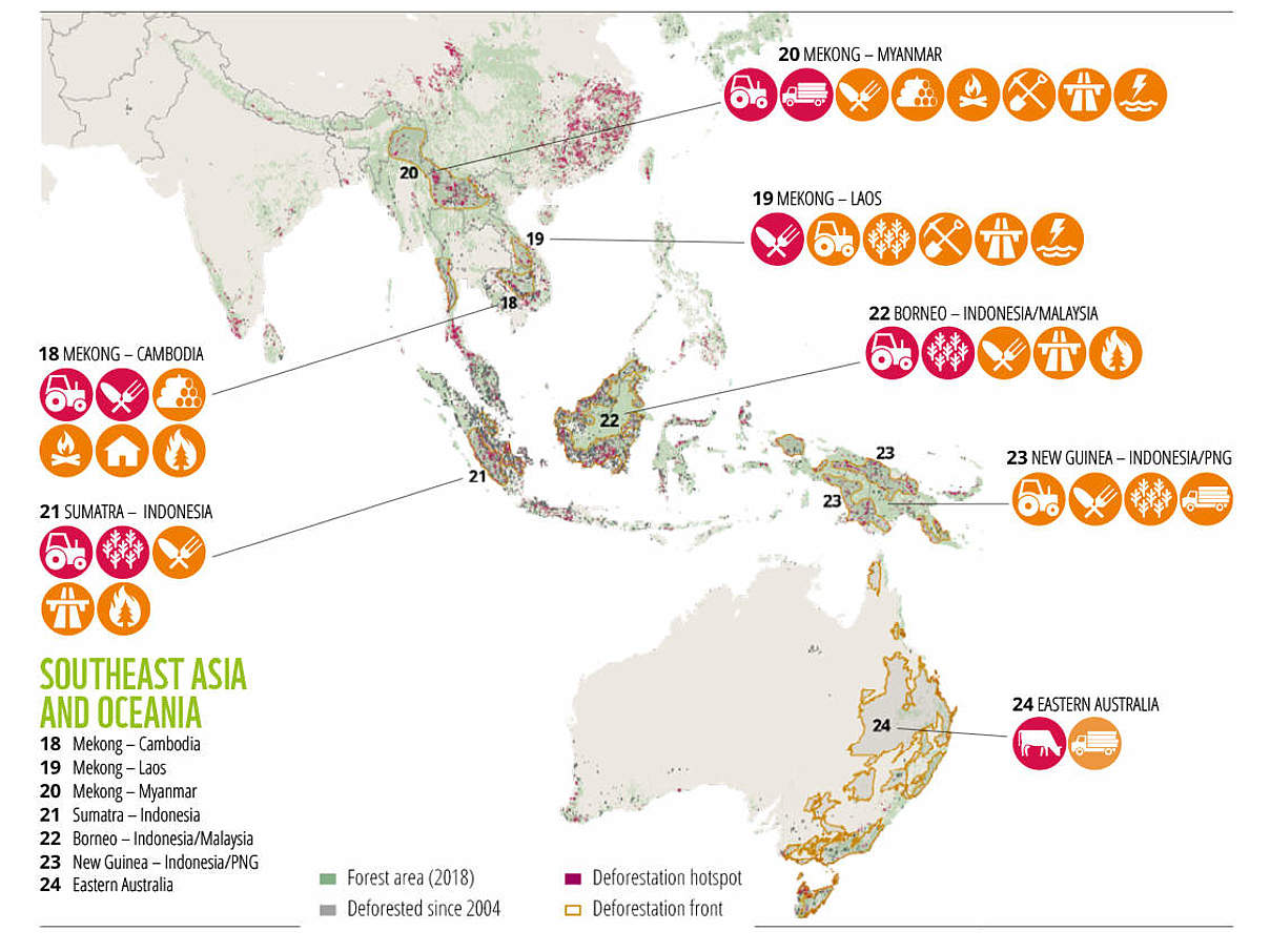 Entwaldungsfronten in Südostasien und Ozeanien © WWF