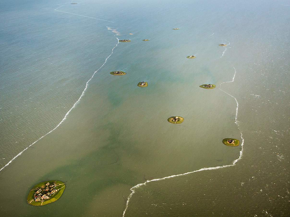 Luftbild Landunter Halligen im Wattenmeer © Martin Stock