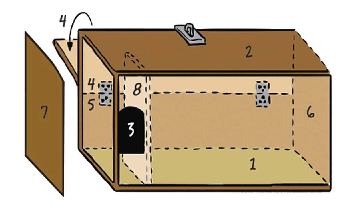 Bauskizze für einen Eulen-Nistkasten