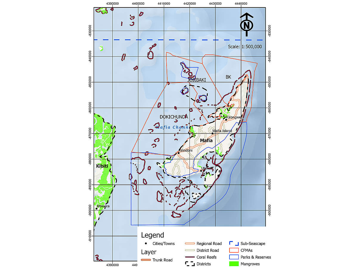 Karte des „Mafia Island Marine Park“ © WWF Tansania