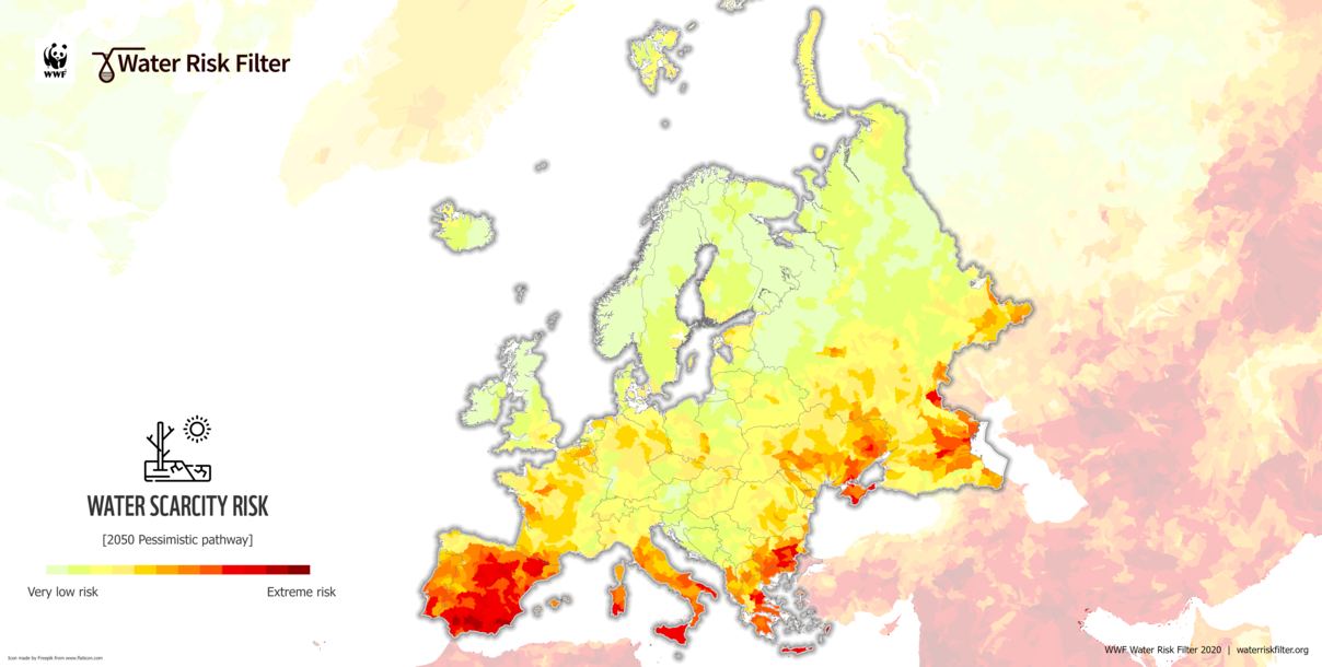 Wasserknappheitsrisiko 2050 © Water Risk Filter / WWF