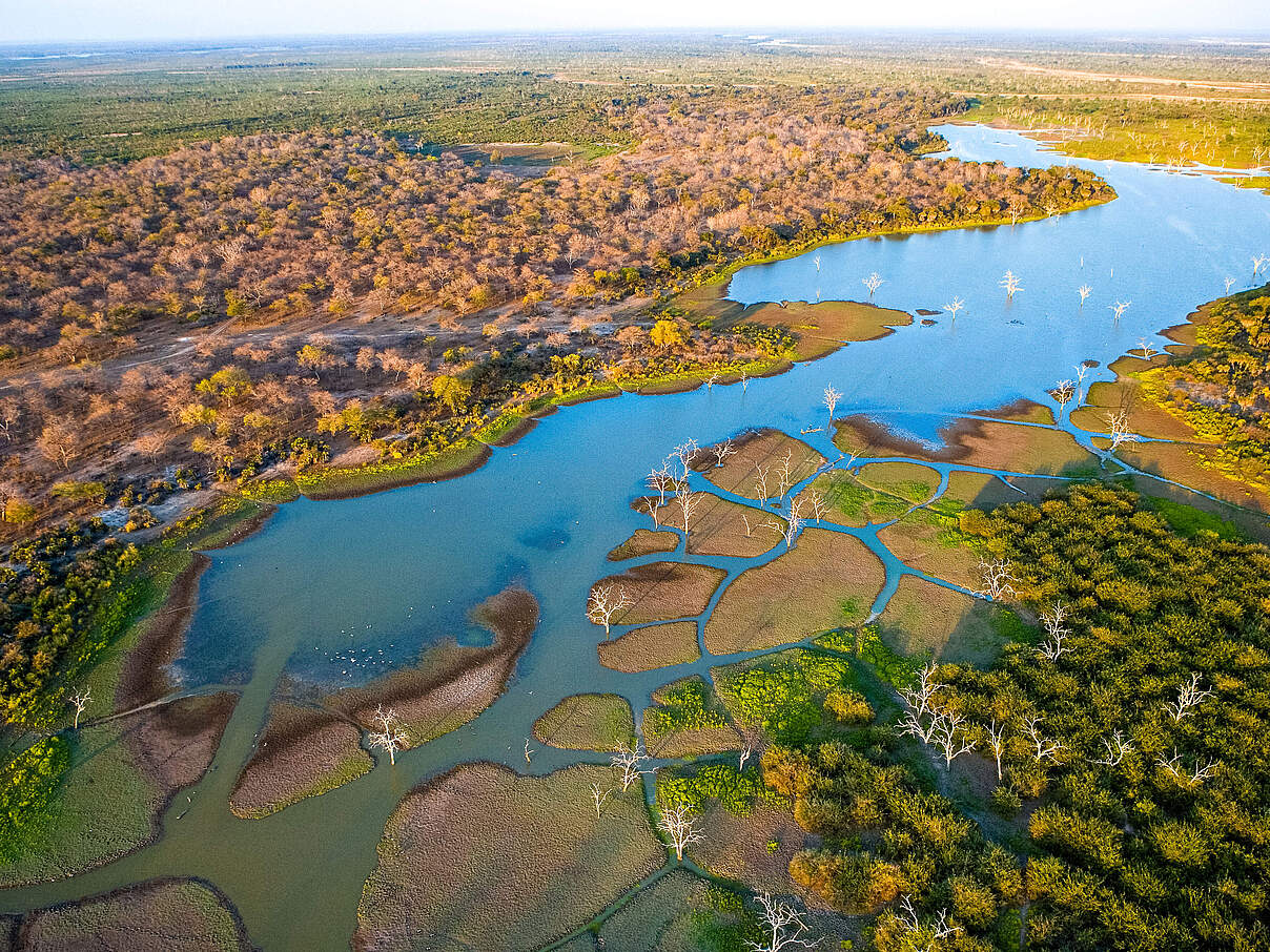 Luftaufnahme eines natürlichen Flusslaufes in Afrika