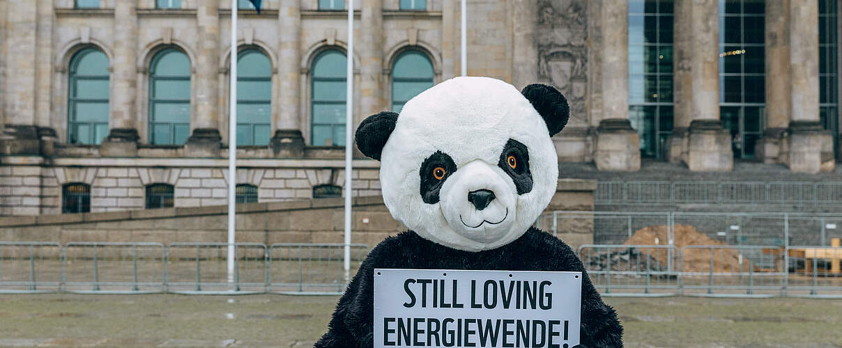 Panda protestiert zum Erneuerbare-Energien-Gesetz © Marlene Gawrisch / WWF Panda protestiert zum Erneuerbare-Energien-Gesetz © Marlene Gawrisch / WWF