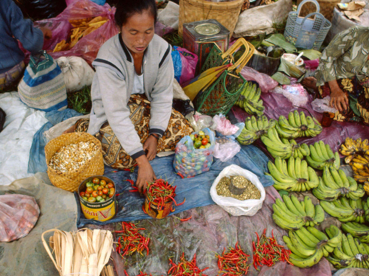 Eine Gemüseverkäuferin auf einem Markt in Sumatra © Mauri Rautkari / WWF 