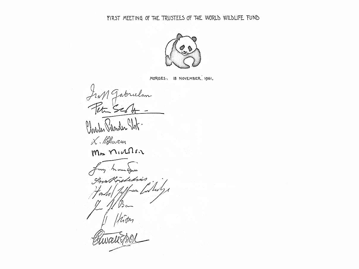 Die Unterschriften der Treuhänder des ersten WWF-Treffens, 1961 © WWF International