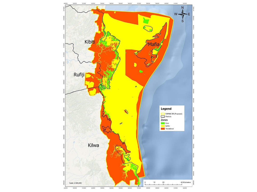 Karte des „Rufiji-Mafia-Kilwa Man & Biosphere (MAB)“-Reservat © WWF Tansania