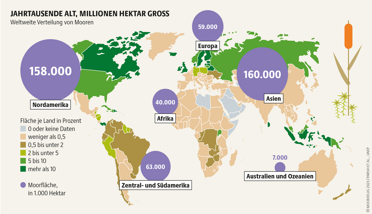 Weltweite Verteilung von Mooren © Mooratlas / Eimermacher / stockmarpluswalter CC BY 4.0