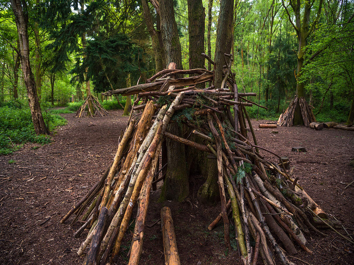 Waldhütte aus Ästen