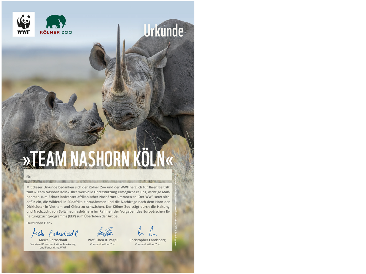 Nashorn Urkunde © WWF