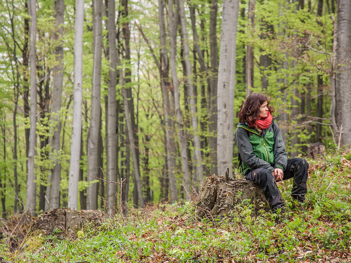 Person sitzt im Wald