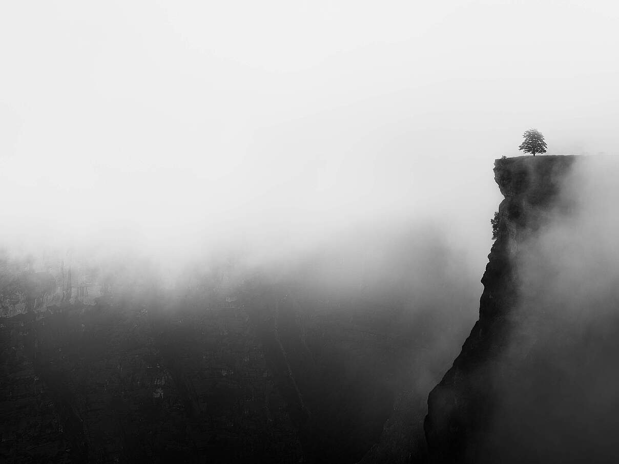 misty canyon with sharp cliff iin Delika