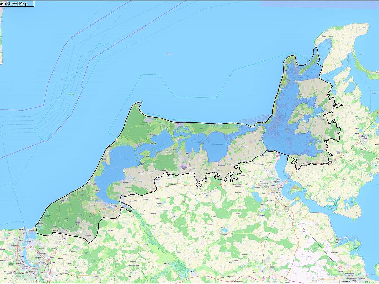 Das Projektgebiet der Schatzküste © Open Street Map / WWF