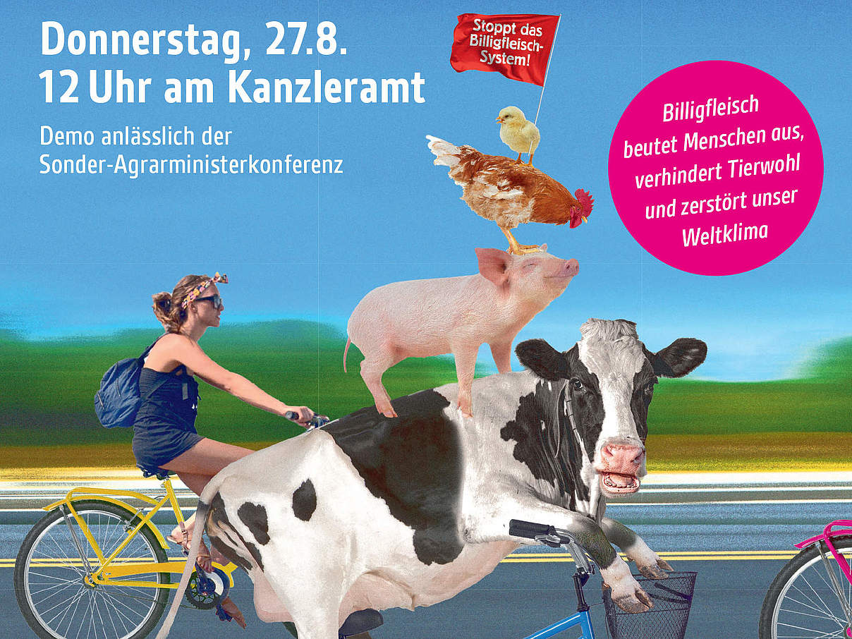 Plakat für die Fahrraddemo gegen das Billigfleischsystem © WWF