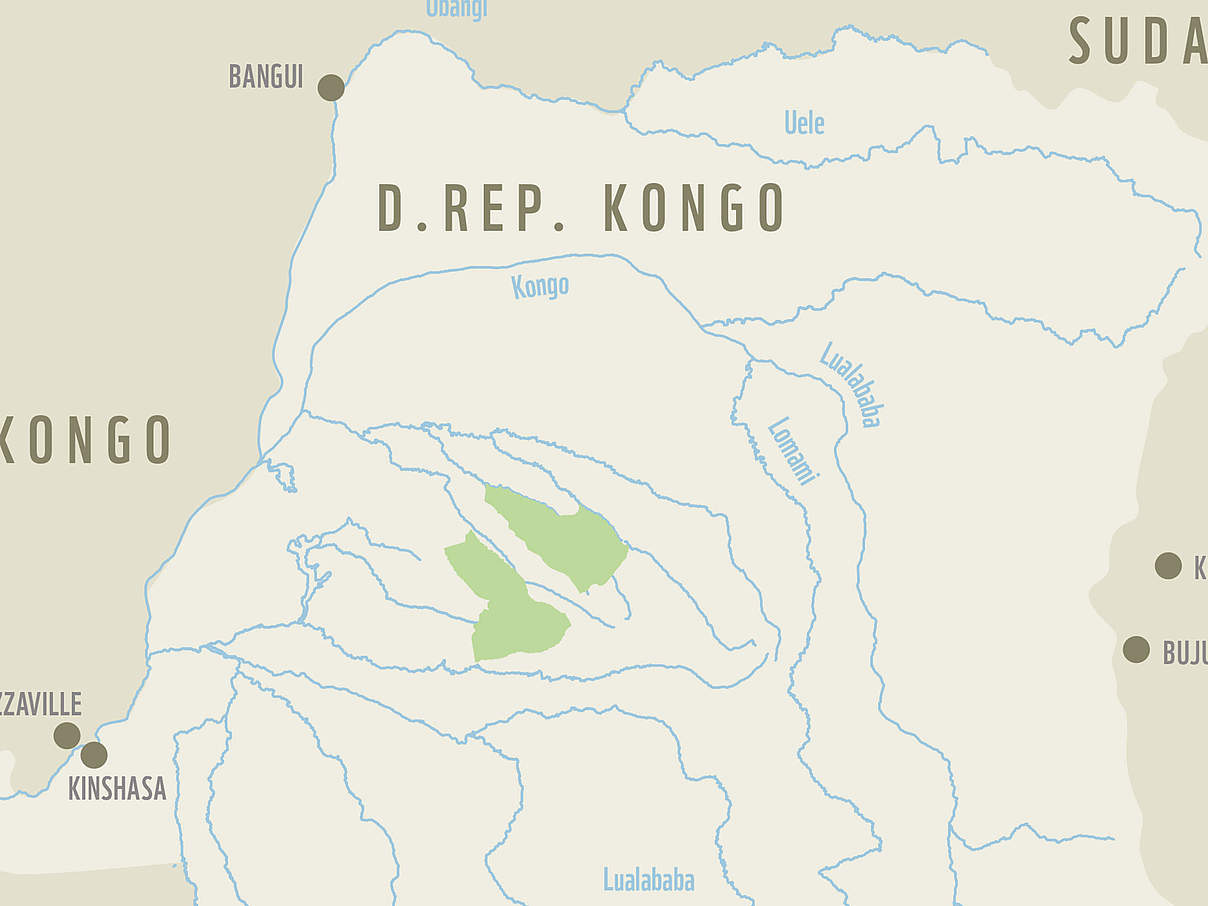 Lage des Salonga-Nationalparks im Kongo-Becken © WWF