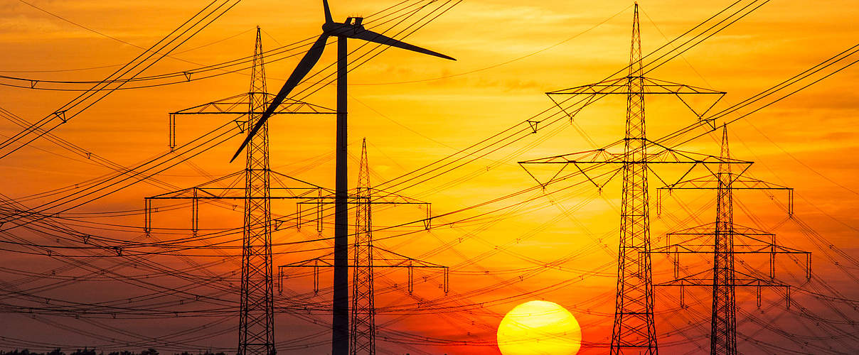 Brandenburg: Strommasten im Sonnenuntergang © Ralph Frank / WWF