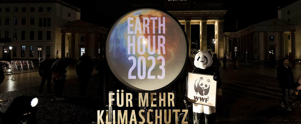 Die Installation der Earth Hour 2023 am Brandenburger Tor in Berlin © Joerg Farys WWF