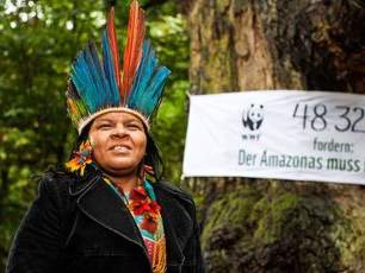 Sonja Guajajara bei der Petitionsübergabe von "Der Amazonas muss überleben" © David Biene / WWF