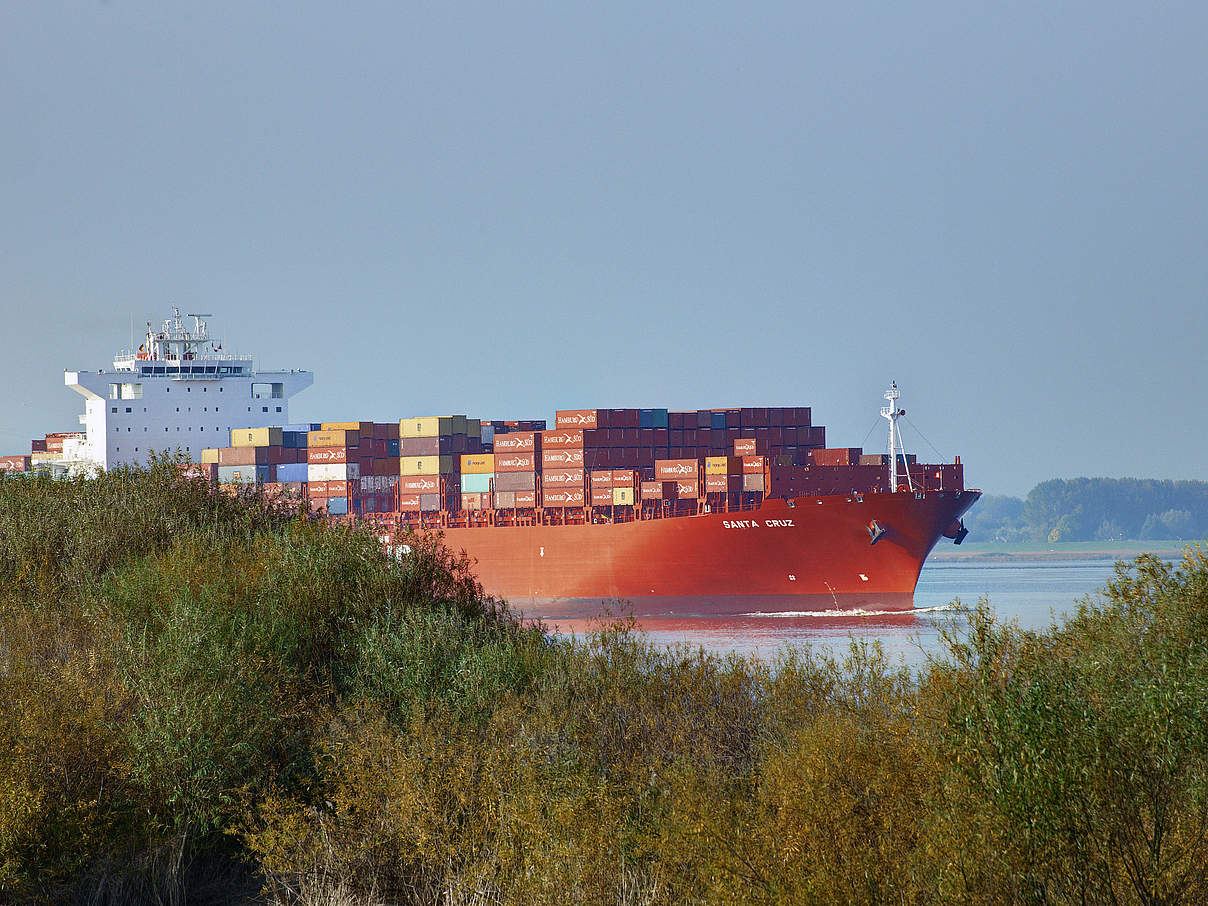 Containerschiff an der Unterelbe © Sabine Vielmo 