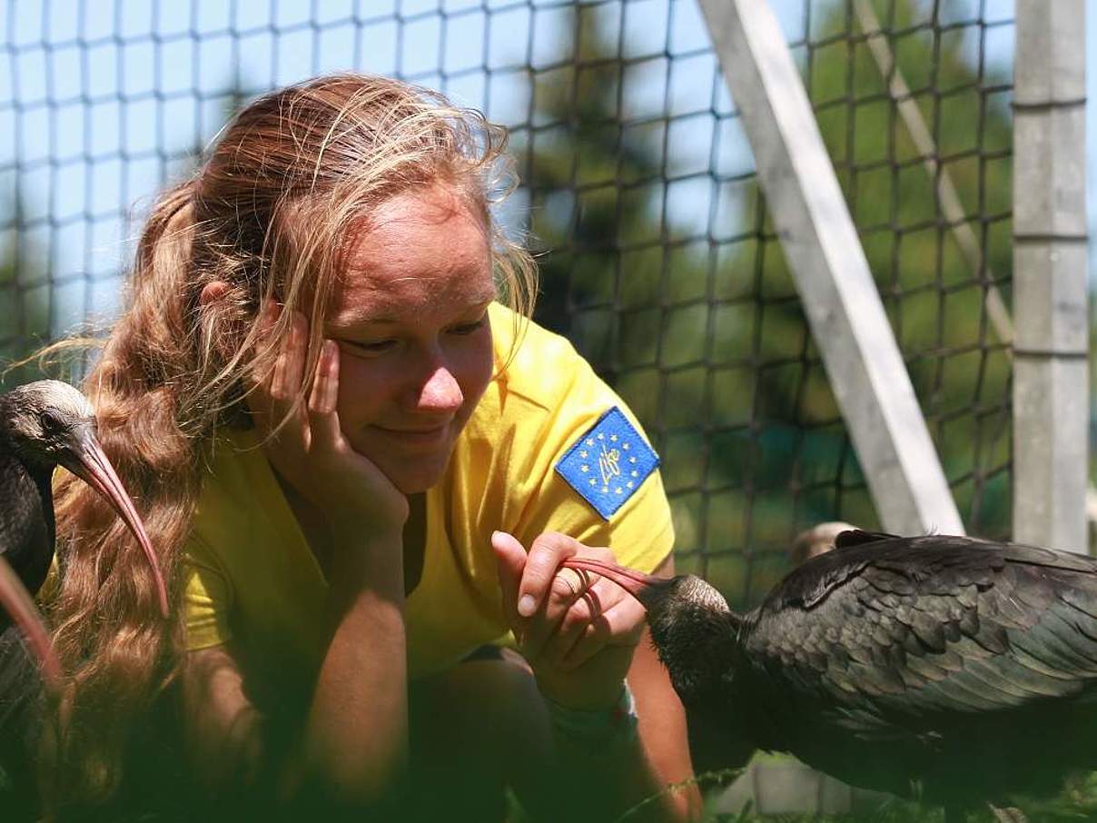 Helena Wehner mit Waldrappen © A. Schmalstieg