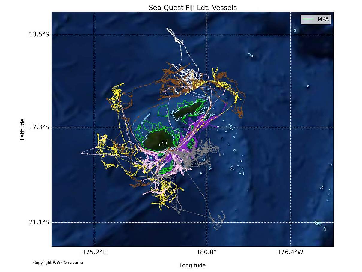 Bewegungsmuster von Schiffen um Fidji © WWF / navama