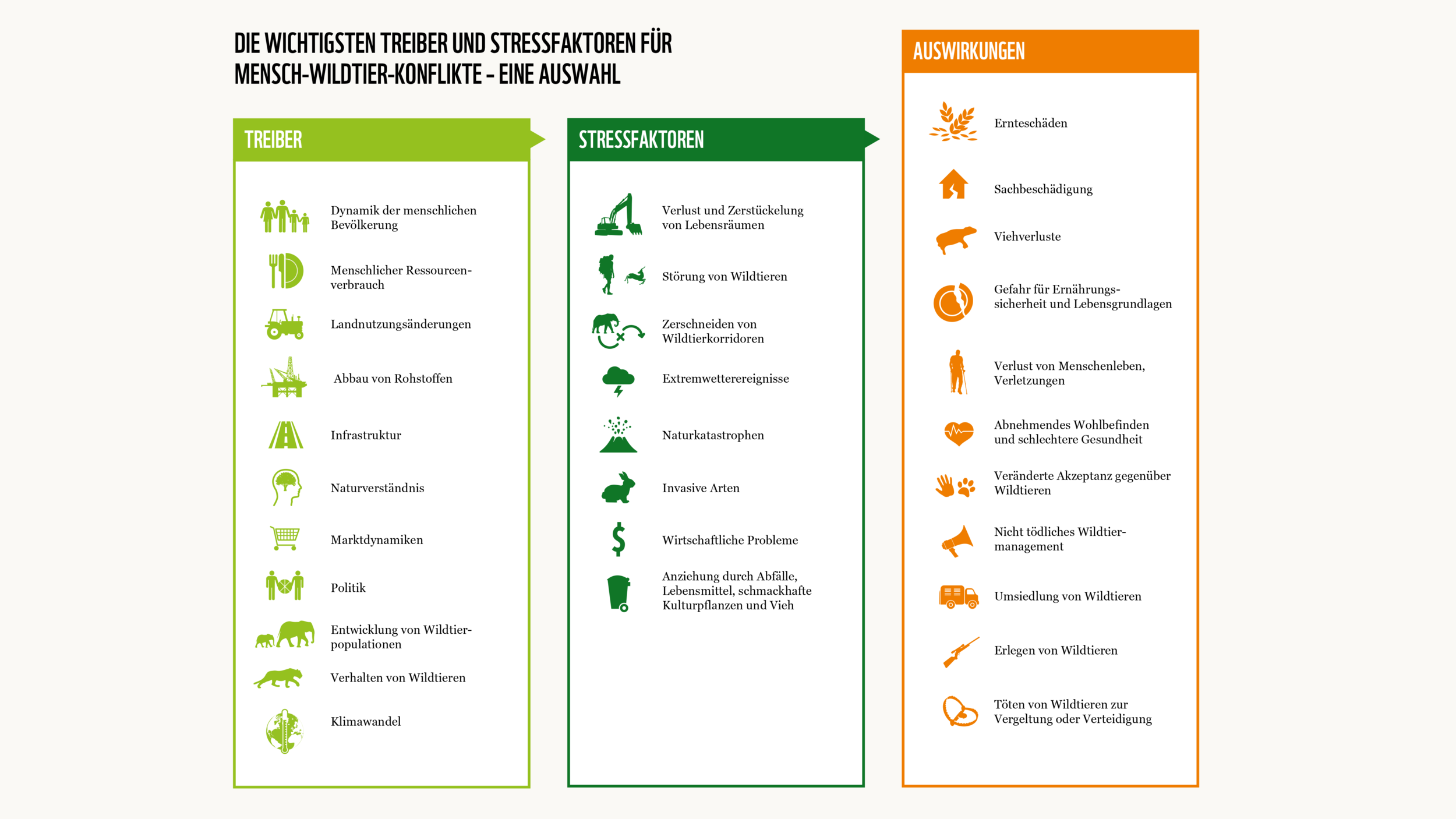 Treiber und Stressfaktoren von Mensch-Wildtier-Konflikten © WWF