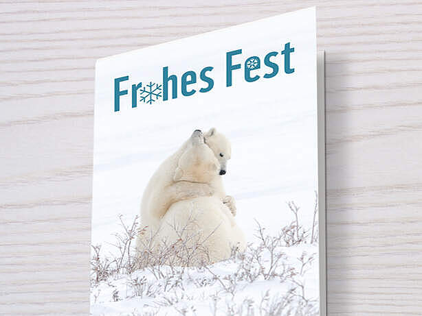 Klappkarte mit Eisbär-Motiv als Geschenkurkunde zum Weihnachtsfest