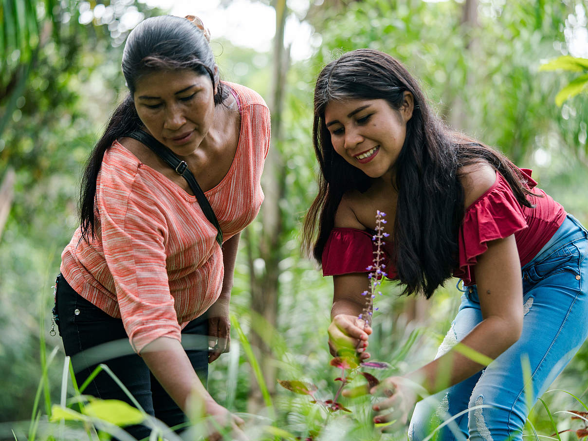 Chela Umire gibt Wissen an ihre Tochter weiter © Luis Barreto / WWF-UK