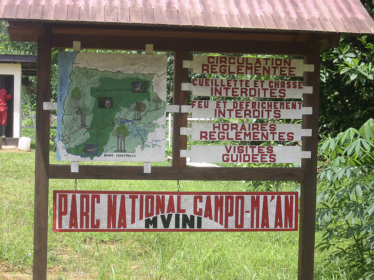 Schild am Eingang des Campo Ma'an Nationalparks © WWF Carpo / Peter Ngea