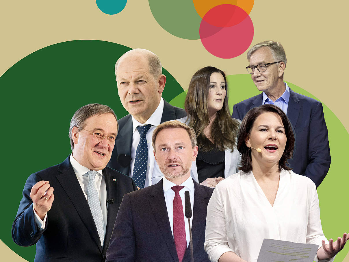 Die Spitzenkandidat:innen der Bundestagswahl 2021 © imago images (5) / WWF