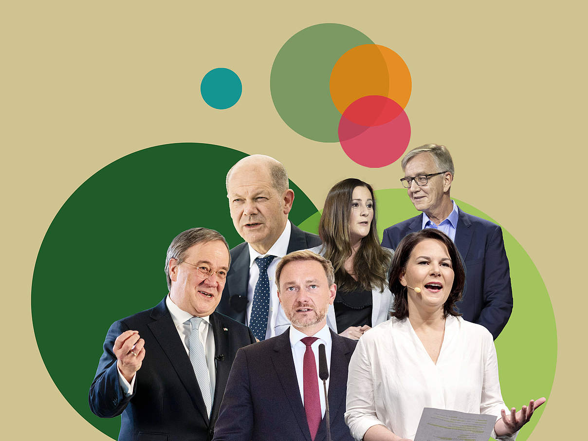 Die Spitzenkandidat:innen der Bundestagswahl 2021 © imago images (5) / WWF