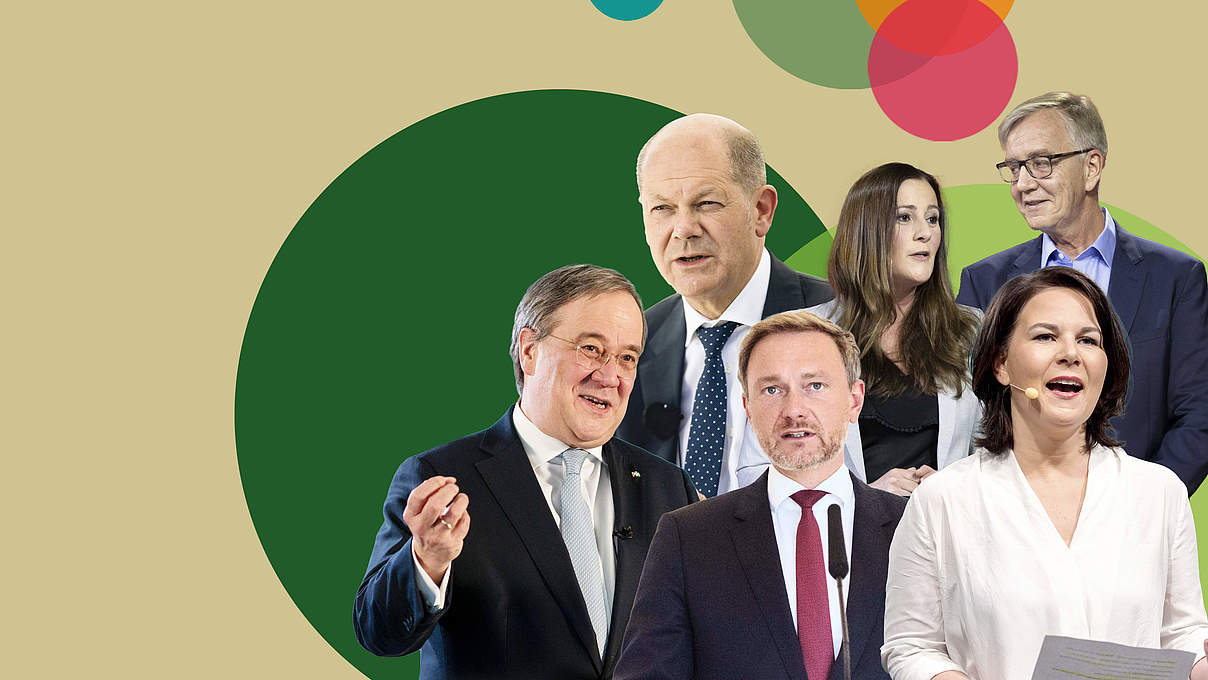 Die Spitzenkandidat:innen der Bundestagswahl 2021 © imago images (5) / WWF