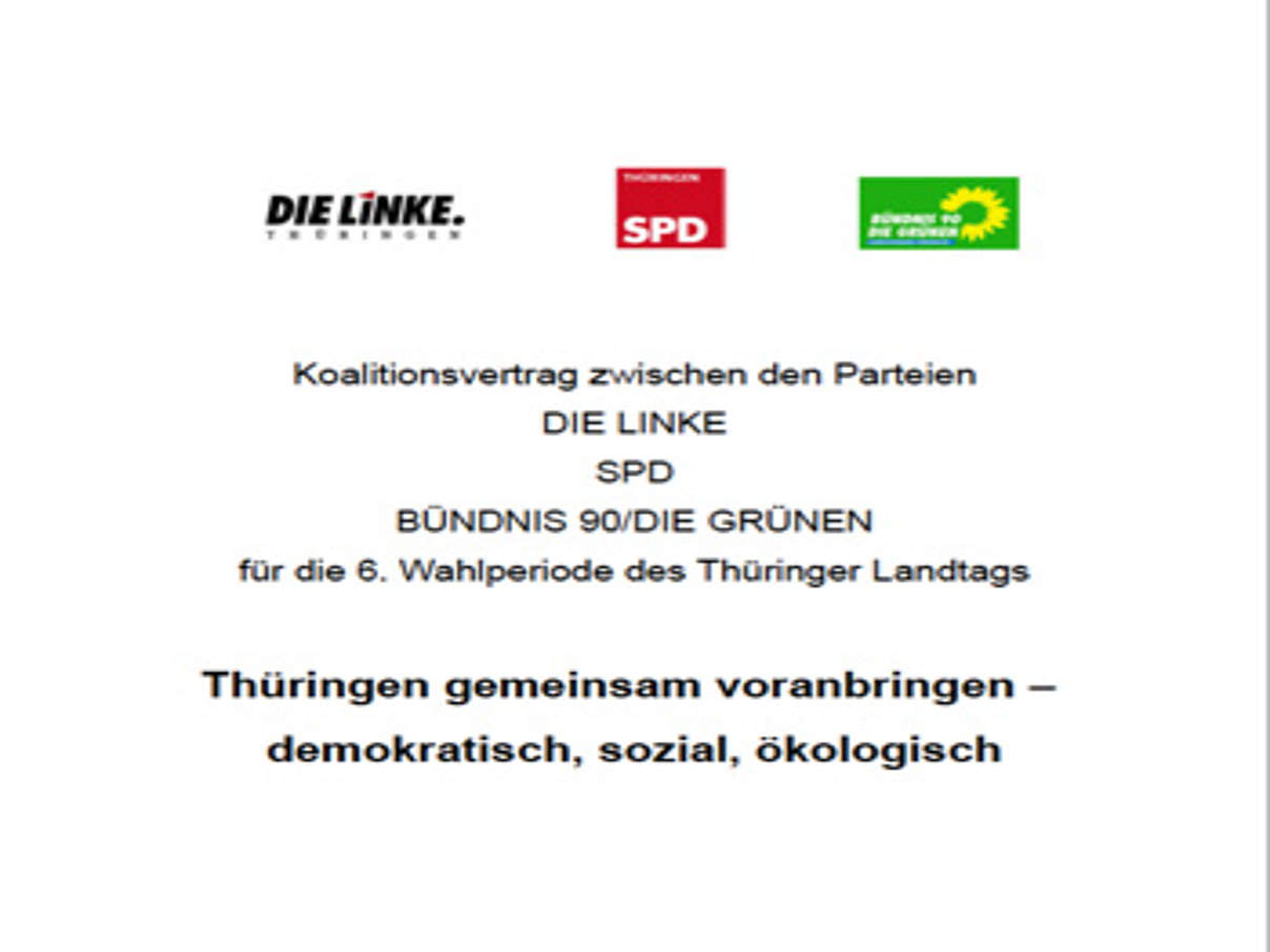 350 Koalitionsvertrag Koalitionsvertrag zwischen den Parteien DIE LINKE, SPD und BÜNDNIS 90/DIE GRÜNEN