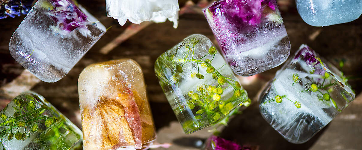Eiswürfel mit Blüten 