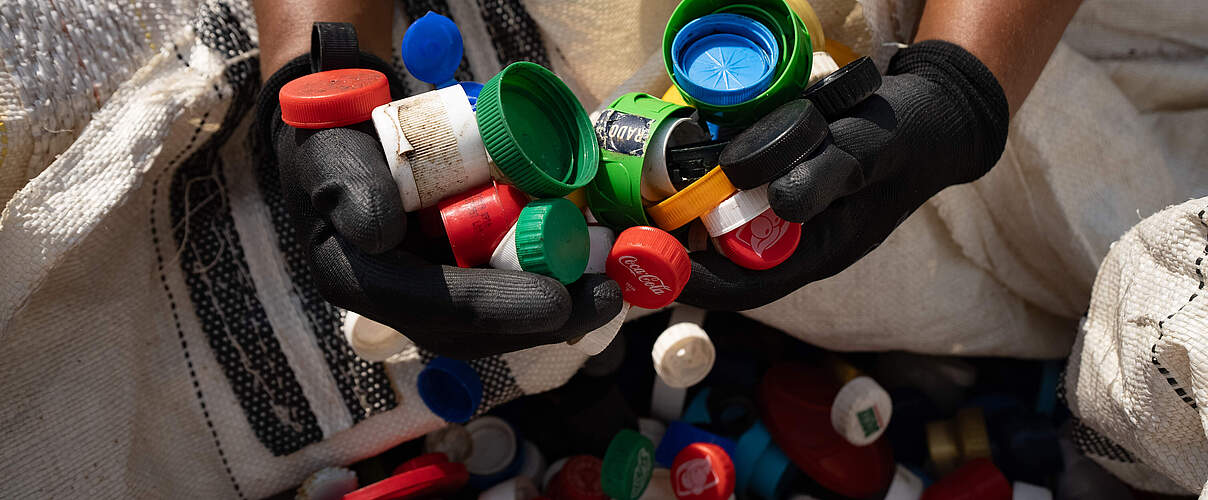 Gesammelte Plastikdeckel