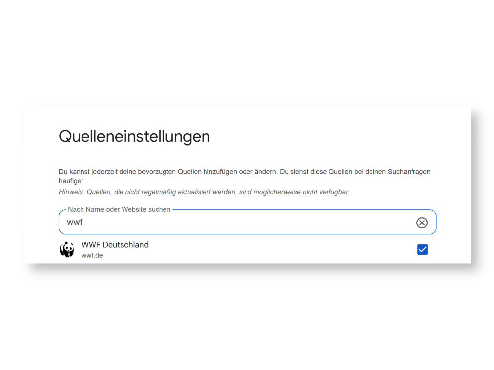 WWF als bevorzugte Quelle bei Google festlegen